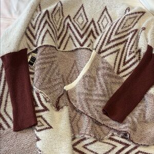 SHEIN Geometric Knit Cardigan - Cream and Brown